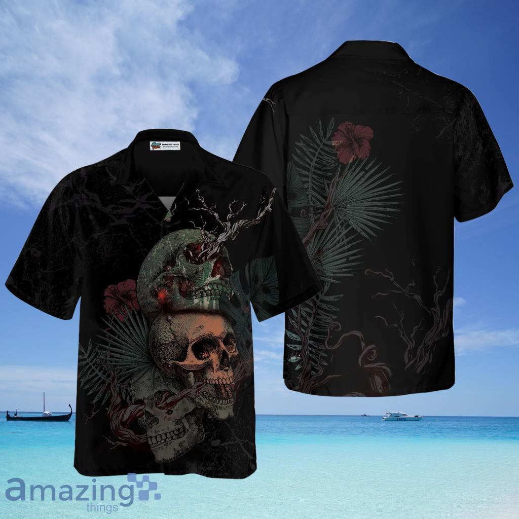 Artistic Gothic Skull With Flowers Goth Hawaiian Shirt - Artistic Gothic Skull With Flowers Goth Hawaiian Shirt