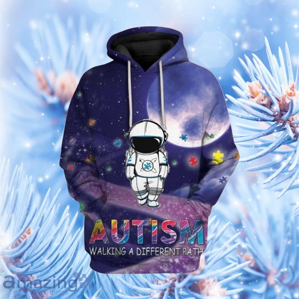 Astronaut Walking A Different Path Autism Awareness Hoodie 3D - Astronaut Walking A Different Path Autism Awareness Hoodie - Autism Apparel