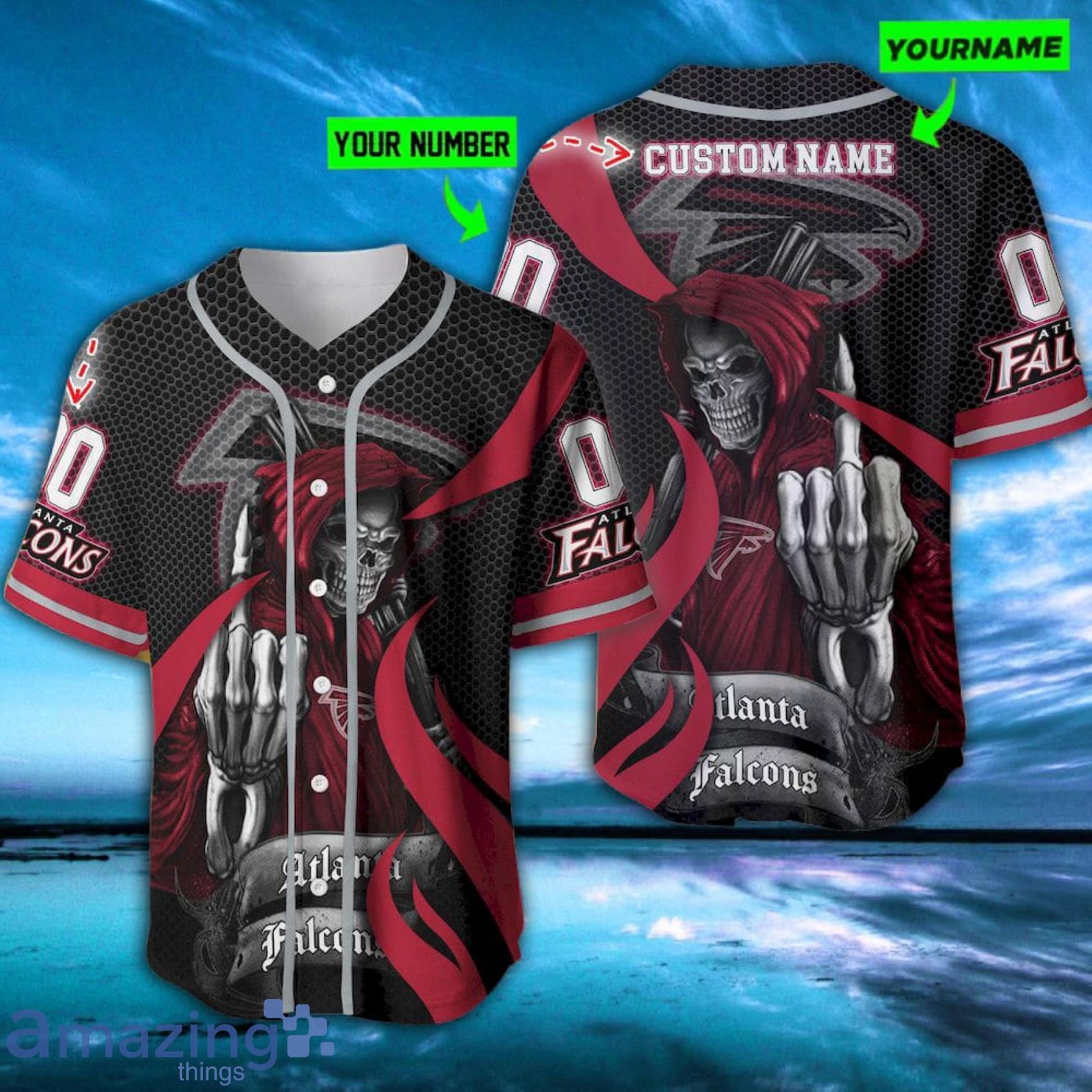 Atlanta Falcons Fuck You the Reaper Custom Name Baseball Jersey Product Photo 1
