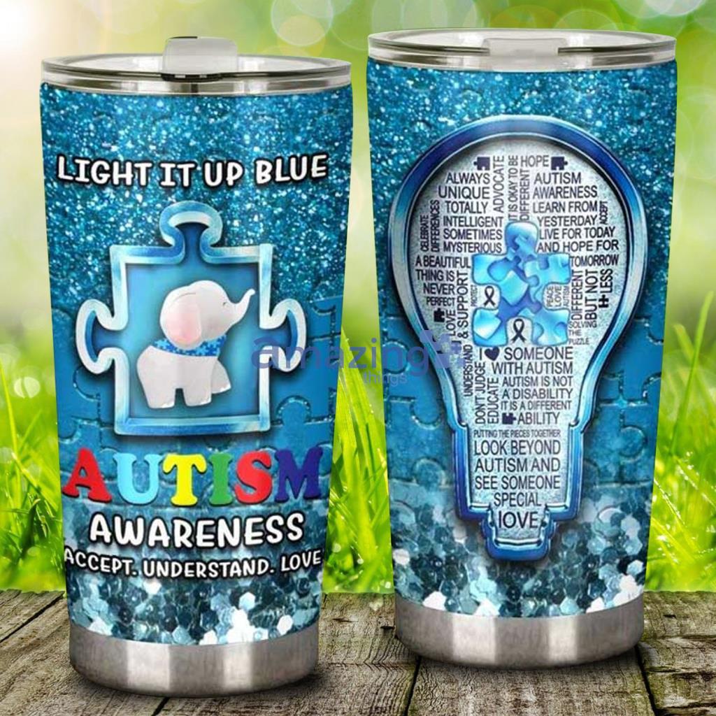 Autism Awareness Elephant Light It Up Blue Stainless Steel Tumbler - Autism Awareness Elephant Light It Up Blue Stainless Steel Tumbler