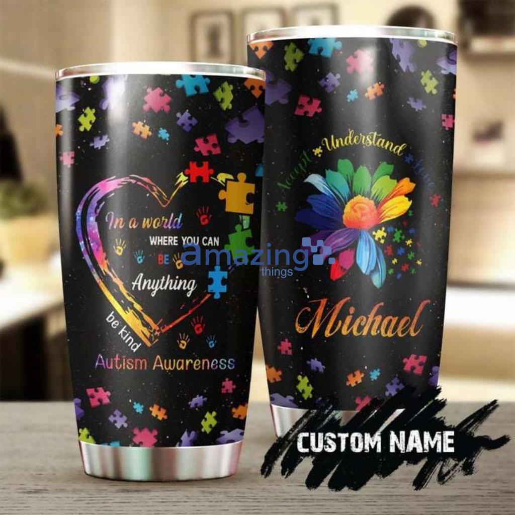 Autism Awareness Heart Daisy Flower Custom Stainless Steel Tumbler - Autism Awareness Heart Daisy Flower Custom Stainless Steel Tumbler