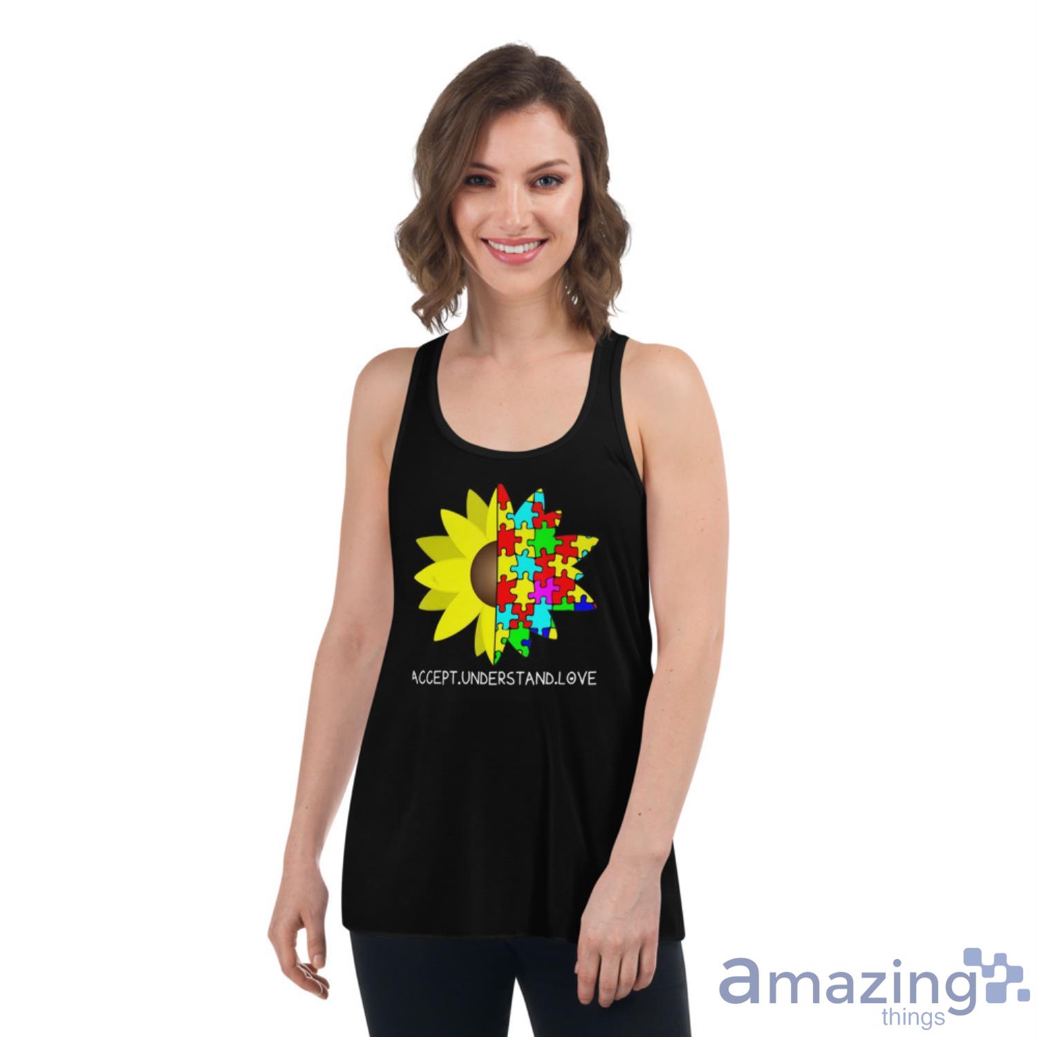 Autism Awareness Sunflower Accept Understand Love T Shirt image Autism Awareness Sunflower Accept Understand Love T Shirt - Womens Flowy Racerback Tank