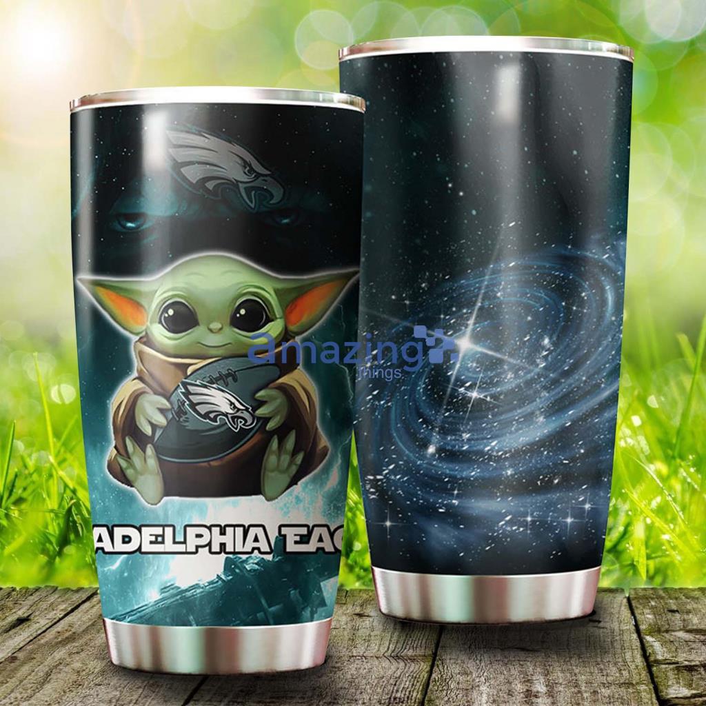 Baby Yoda Philadelphia Eagles Black and Turquoise Tumbler Cup