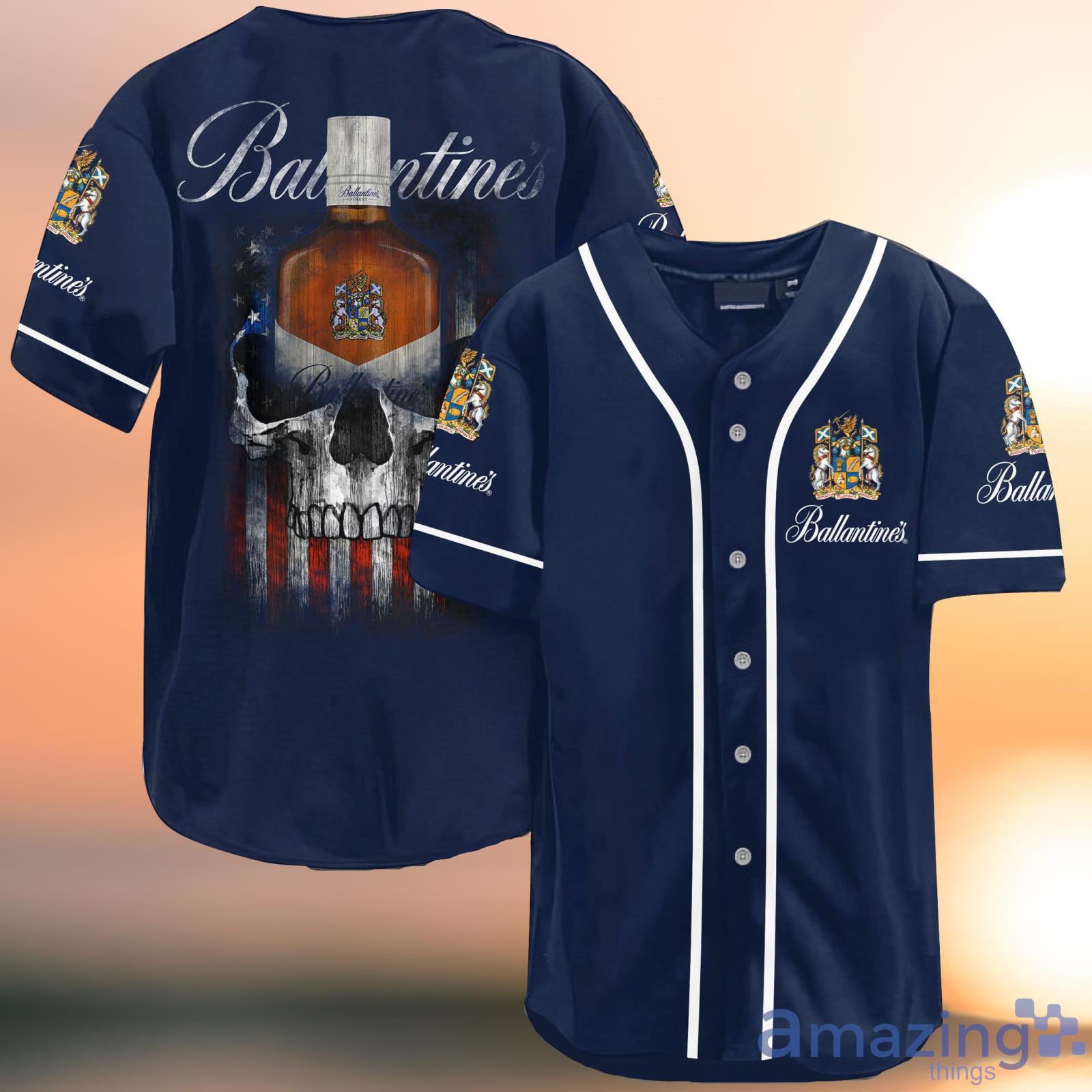 Ballantines Whiskey USA Flag Skull All Over Print Baseball Jersey Shirt Product Photo 1 Ballantines Whiskey USA Flag Skull All Over Print Baseball Jersey Shirt Product Photo 1