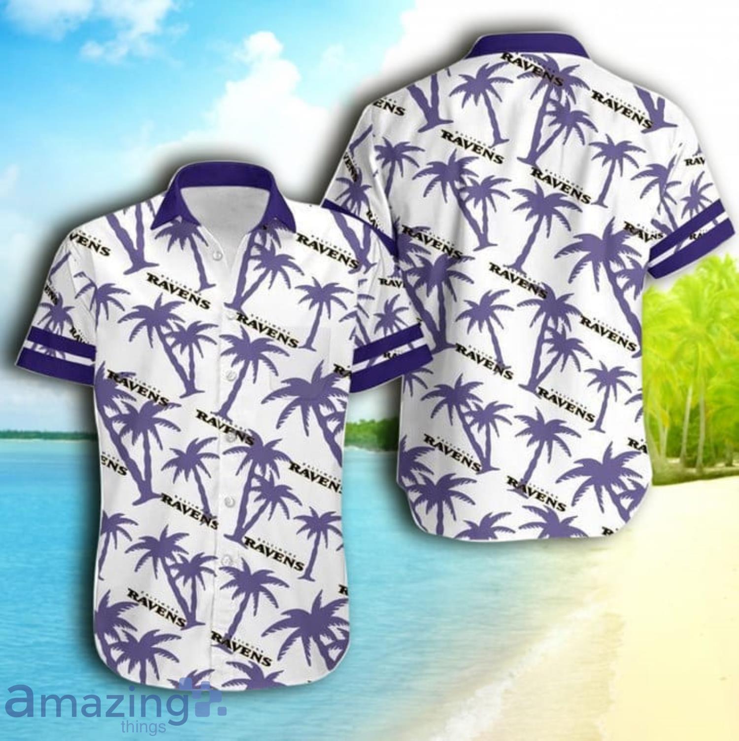 Baltimore Ravens Coconut Tree Nfl Gift For Fan Short Sleeve Hawaiian Shirt Product Photo 1