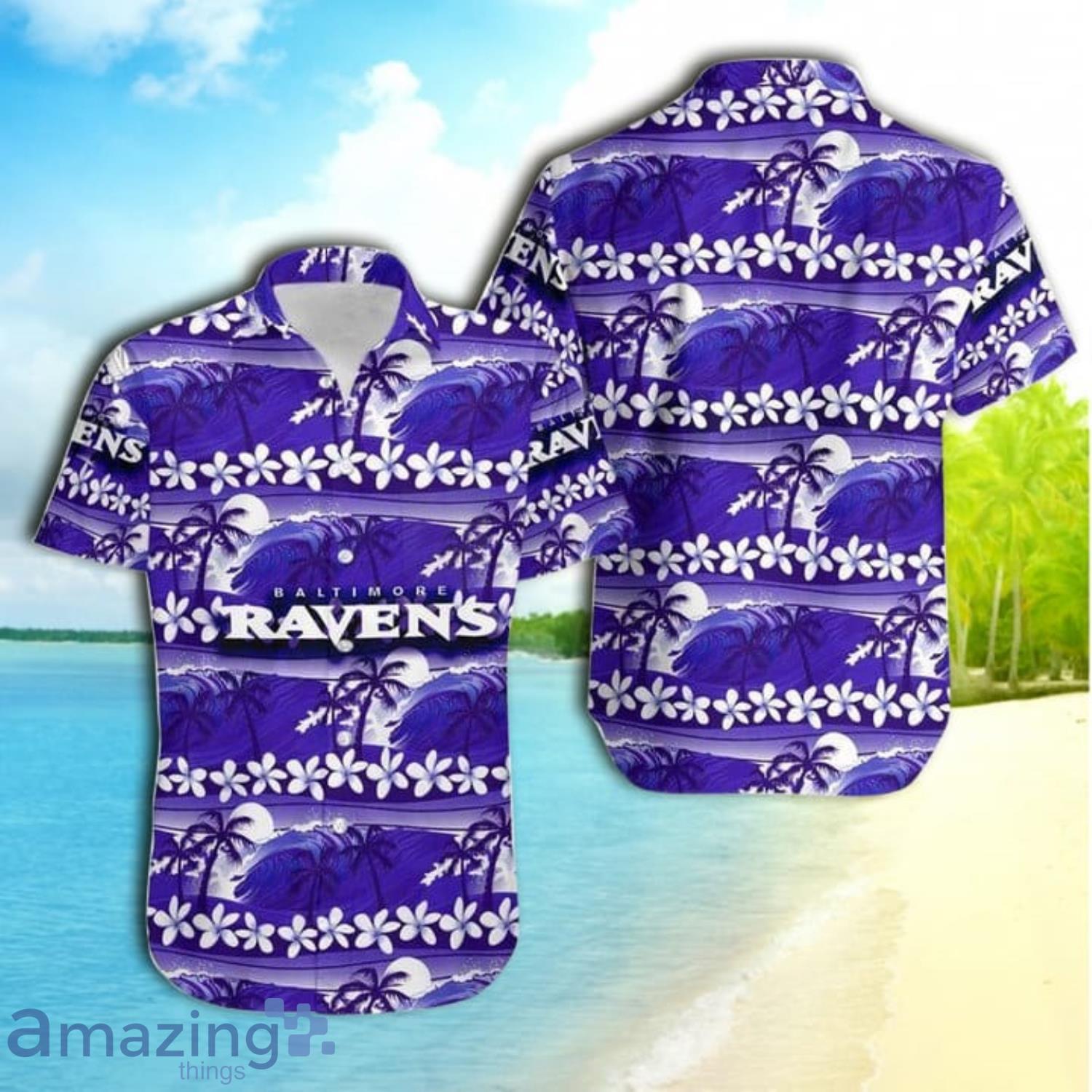 Baltimore Ravens Coconut Trees Nfl Gift For Fan Short Sleeve Hawaiian Shirt Product Photo 1