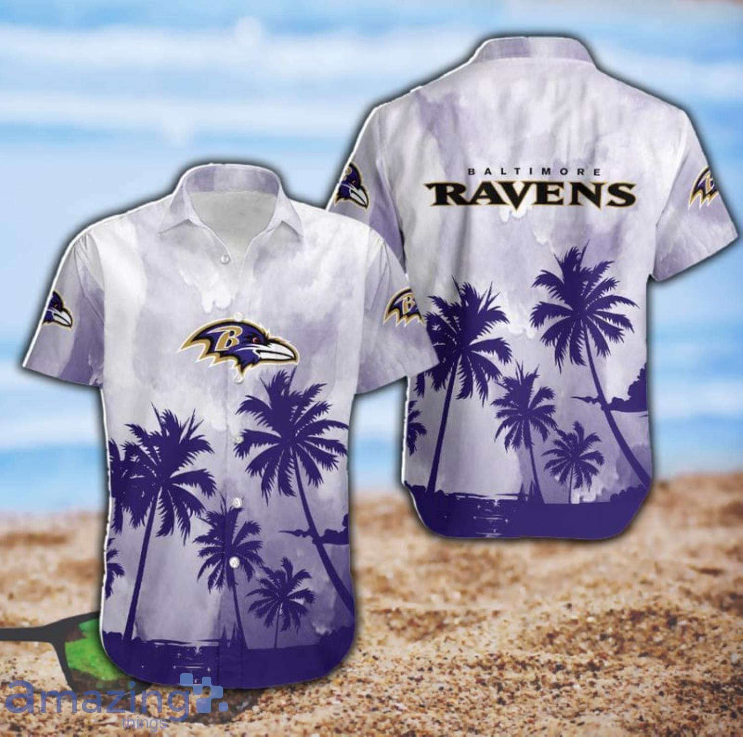 Baltimore Ravens Coconut Trees NFL Short Sleeve Hawaiian Shirt Product Photo 1