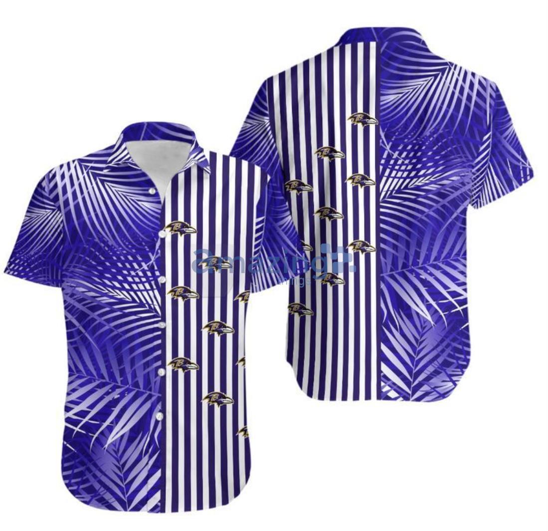Baltimore Ravens Palm Leaves And Stripes NFL Hawaii Shirt Product Photo 1