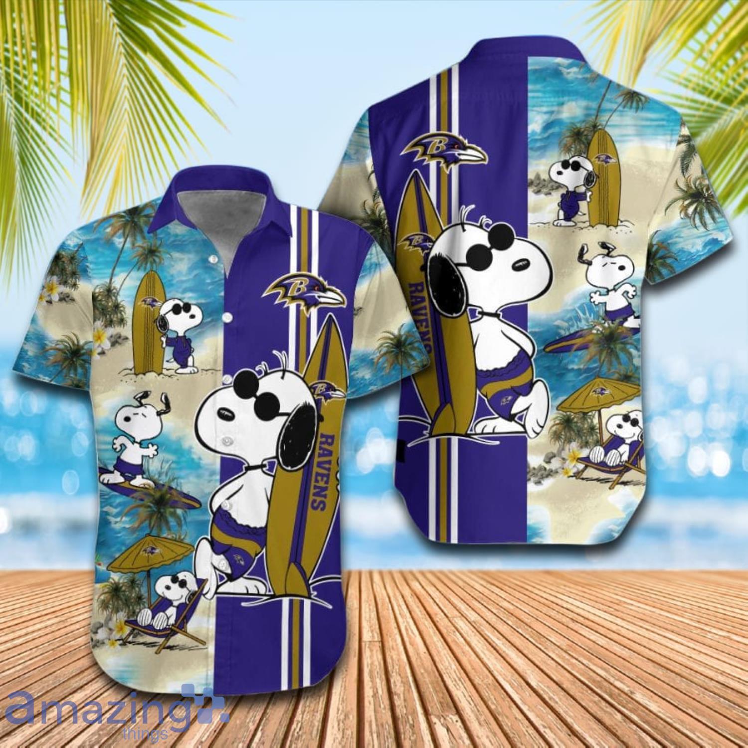 Baltimore Ravens Snoopy Surfing Summer Beach Hawaiian Shirt And Short Product Photo 1