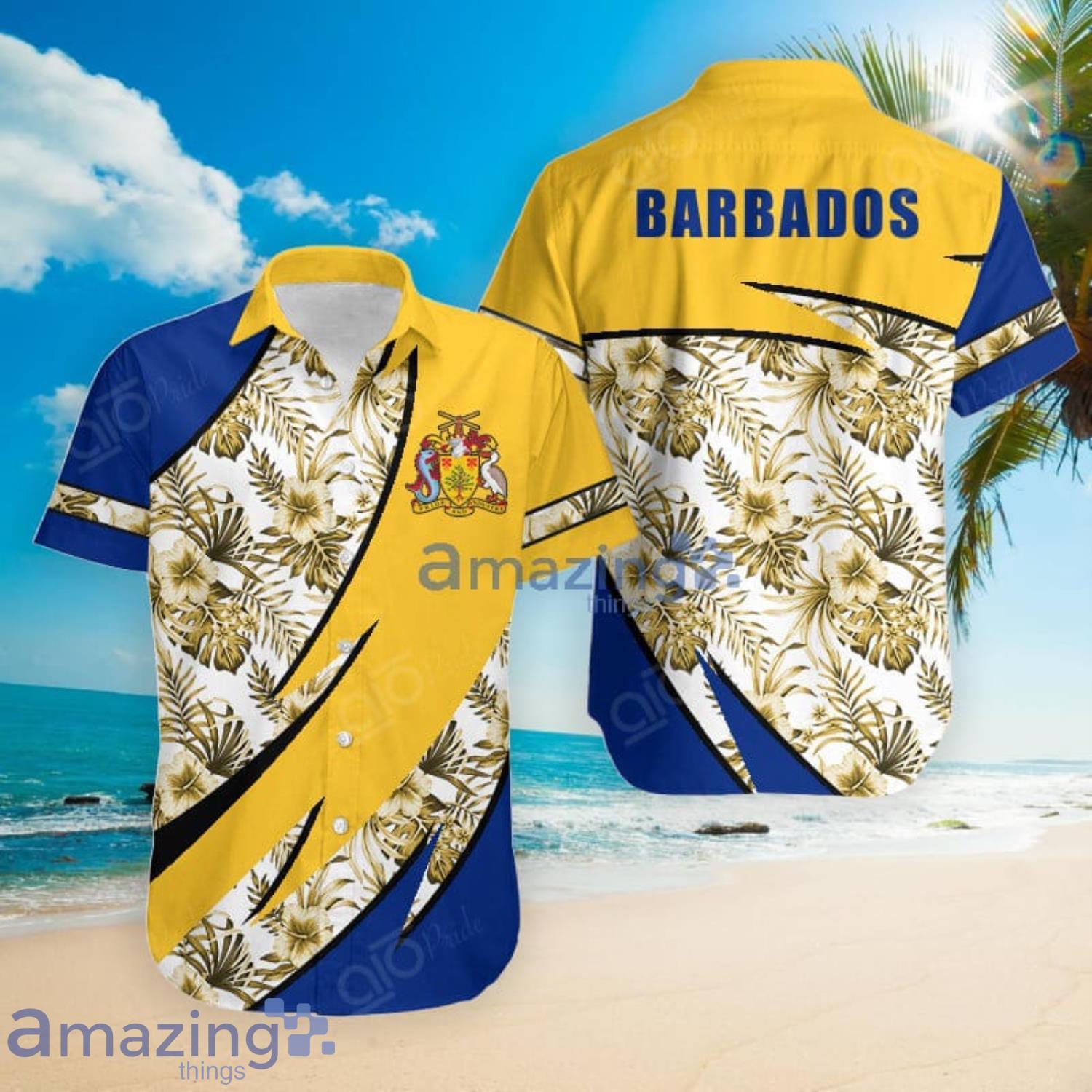 Barbados Groly Coat Of Arms Hibiscus Pattern Hawaiian Shirt Summer Gift For Men And Women Product Photo 1