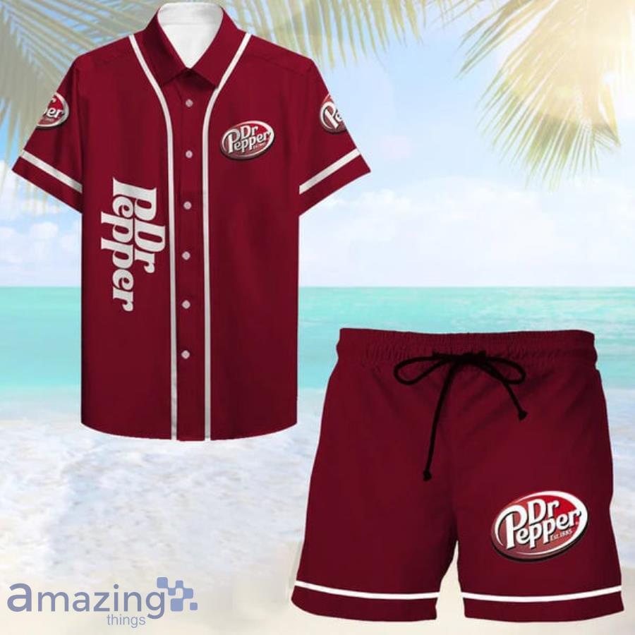 Basic Printed Dr Pepper Short Sleeve Hawaiian Shirt And Short Product Photo 1