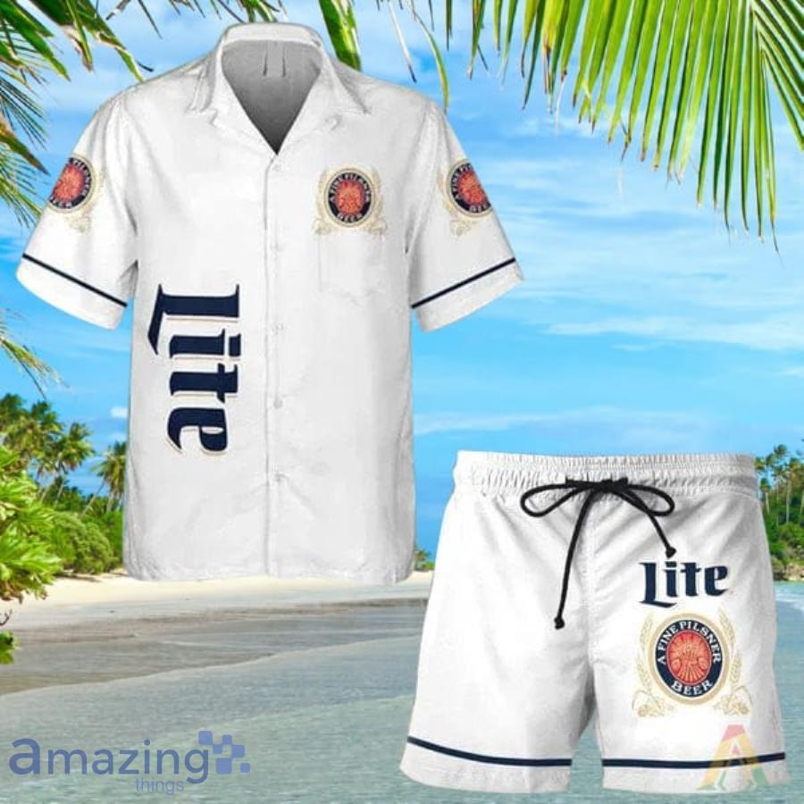 Basic Printed Miller Lite Short Sleeve Hawaiian Shirt And Short Product Photo 1