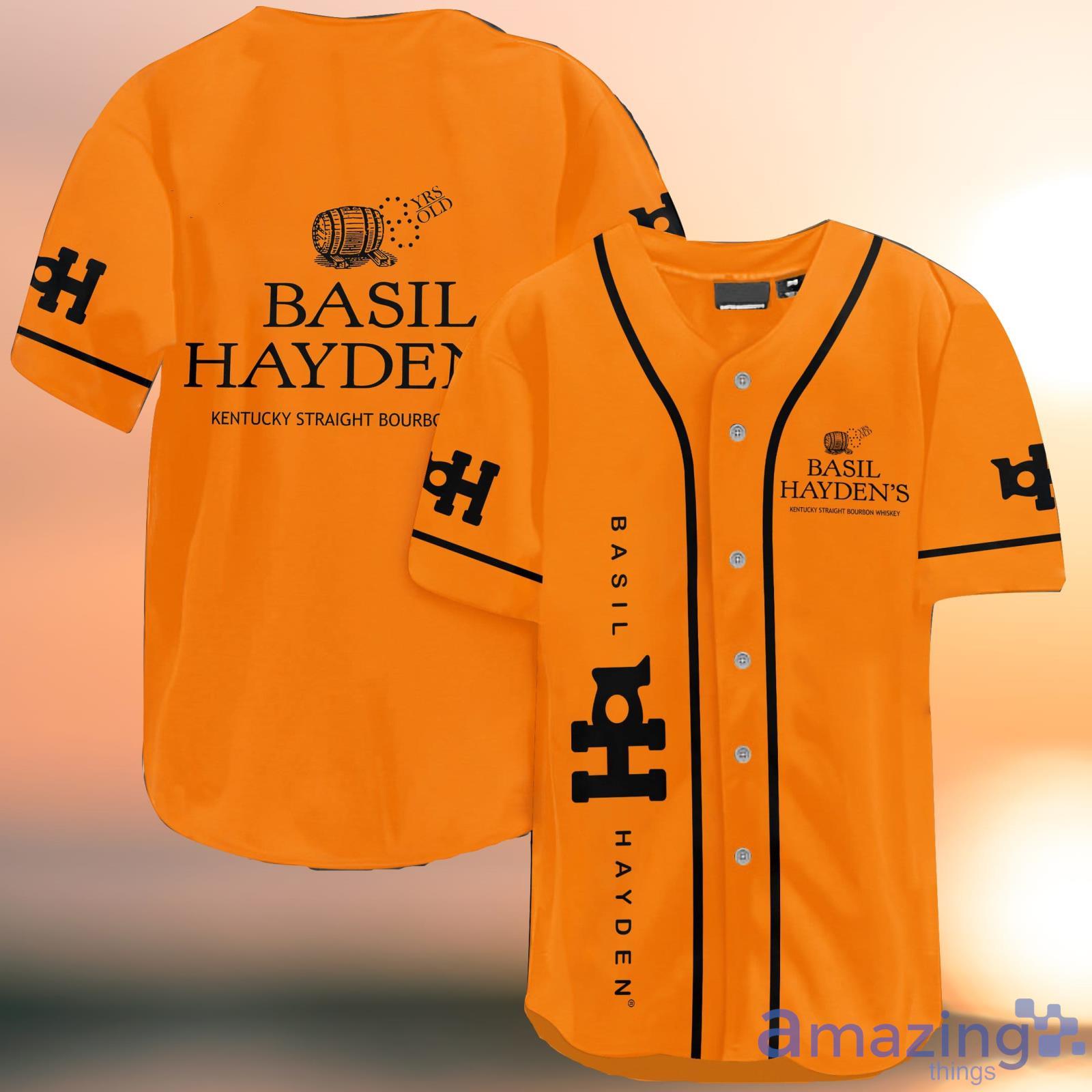 Basil Hayden's Orange Baseball Jersey Shirt image Basil Hayden's Orange Baseball Jersey Shirt Product Photo 1