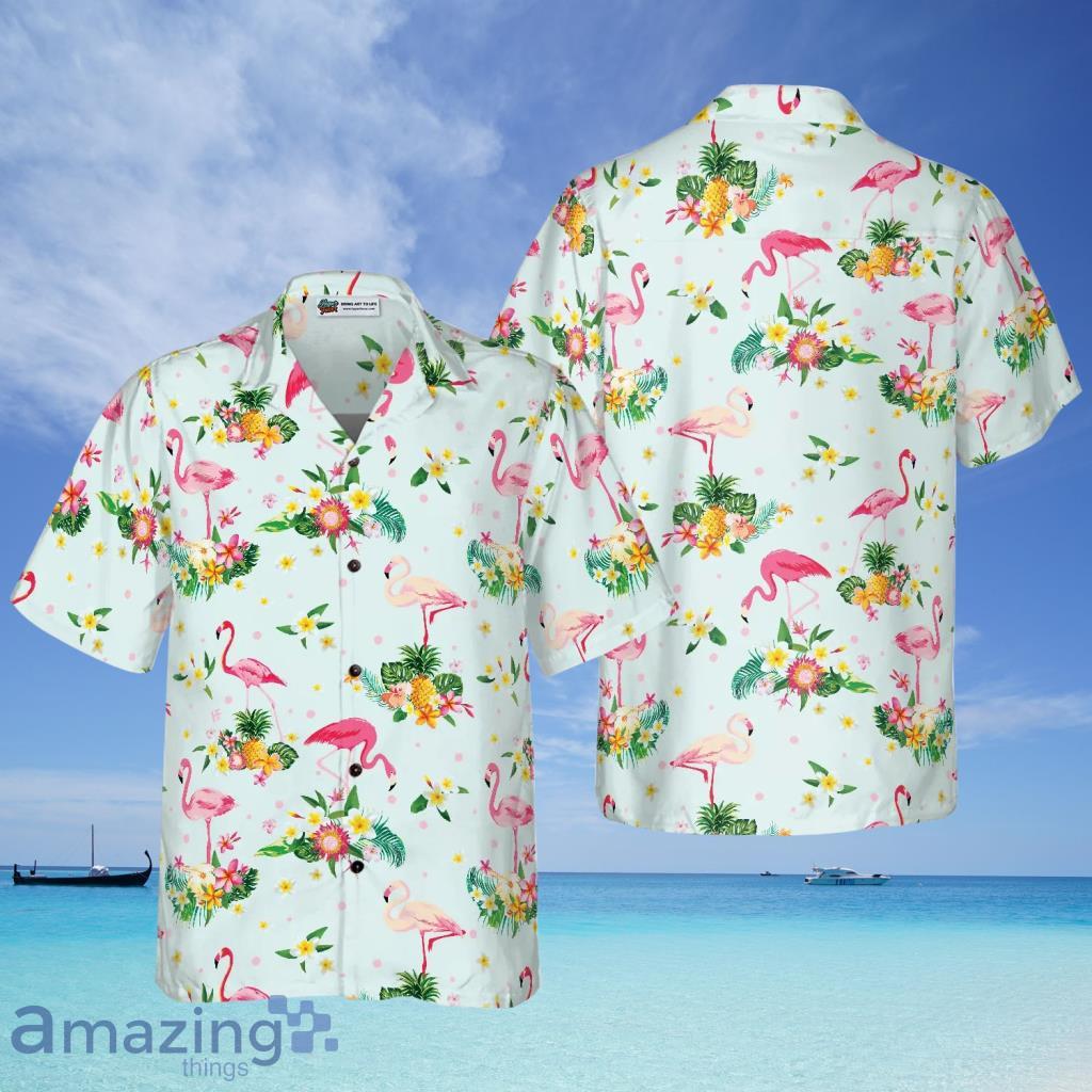 Beautiful Flamingo Tropical Flowers And Fruits Aloha  Hawaiian Shirt - Beautiful Flamingo Tropical Flowers And Fruits Aloha  Hawaiian Shirt