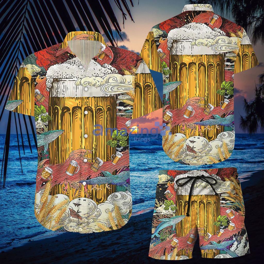 Beer Cup In Ocean Red Blue Hawaiian Aloha Hawaiian Shirt And Short - Beer Cup In Ocean Red Blue Hawaiian Aloha Hawaiian Shirt And Short