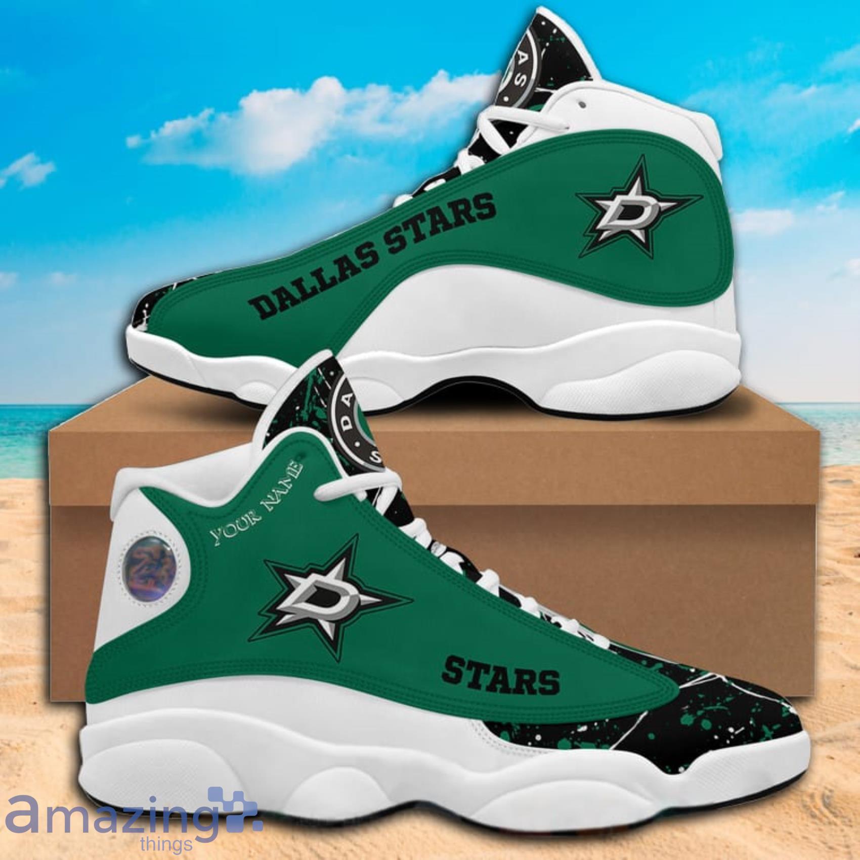 Best NHL Dallas Stars Custom Name Paint Stain Air Jordan 13 Sneakers Product Photo 1
