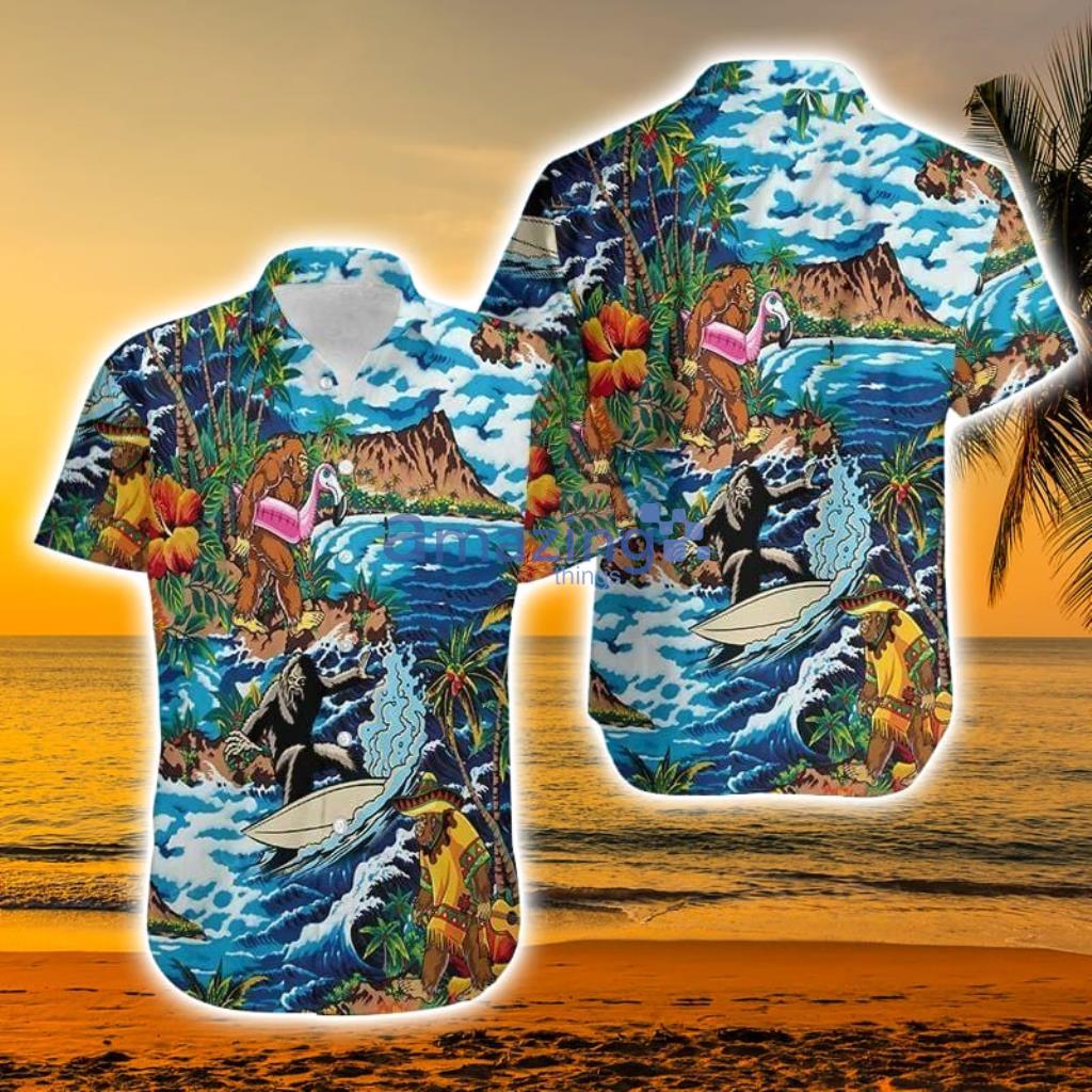 Bigfoot Surfing On Tropical Island Hawaiian Aloha Shirt - Bigfoot Surfing On Tropical Island Hawaiian Aloha Shirts #Dh_4077