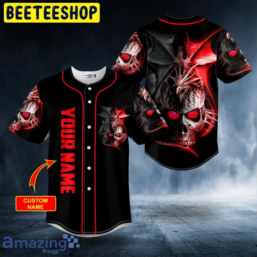 Black Red Dragon King Skull Custom Trending Baseball Jersey Shirt - Black Red Dragon King Skull Custom Trending Baseball Jersey Shirt