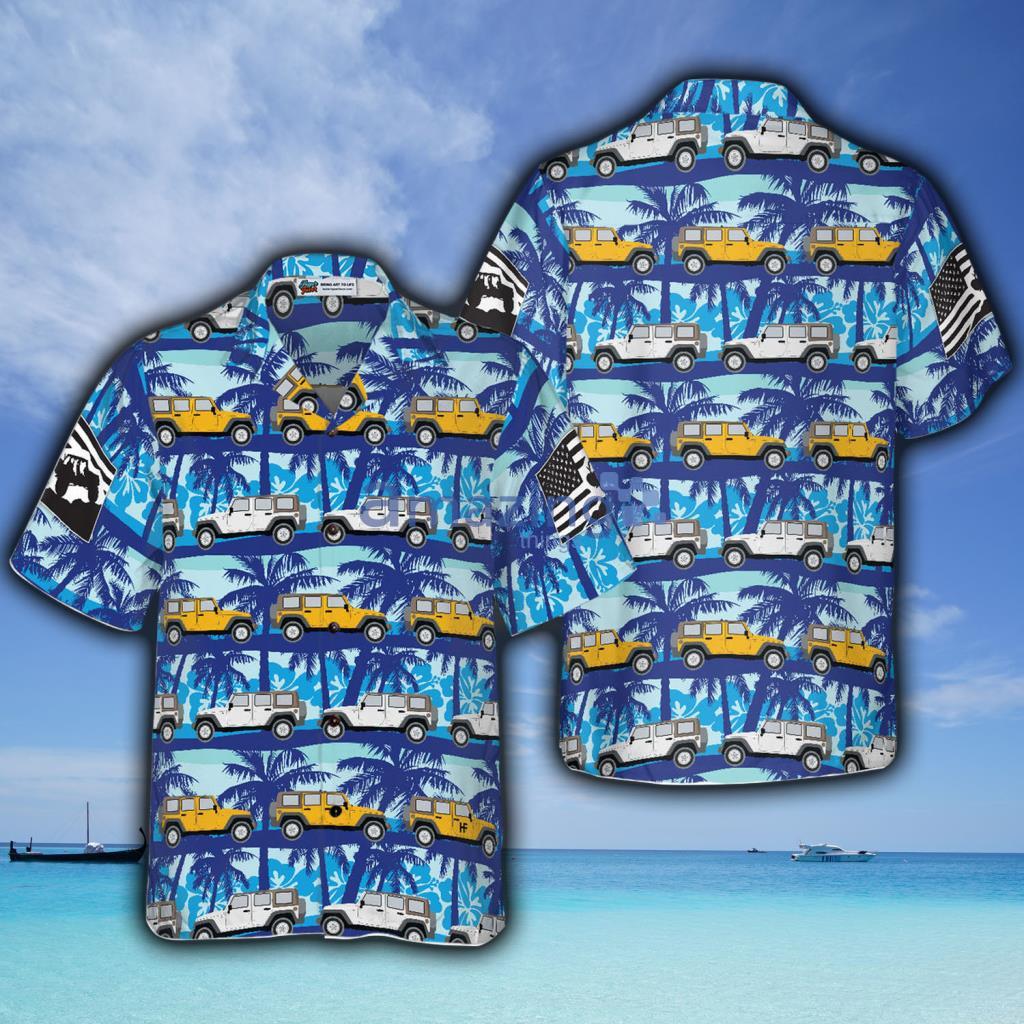 Blue Jeep Tropical Hawaiian Shirt - Blue Jeep Tropical Hawaiian Shirt
