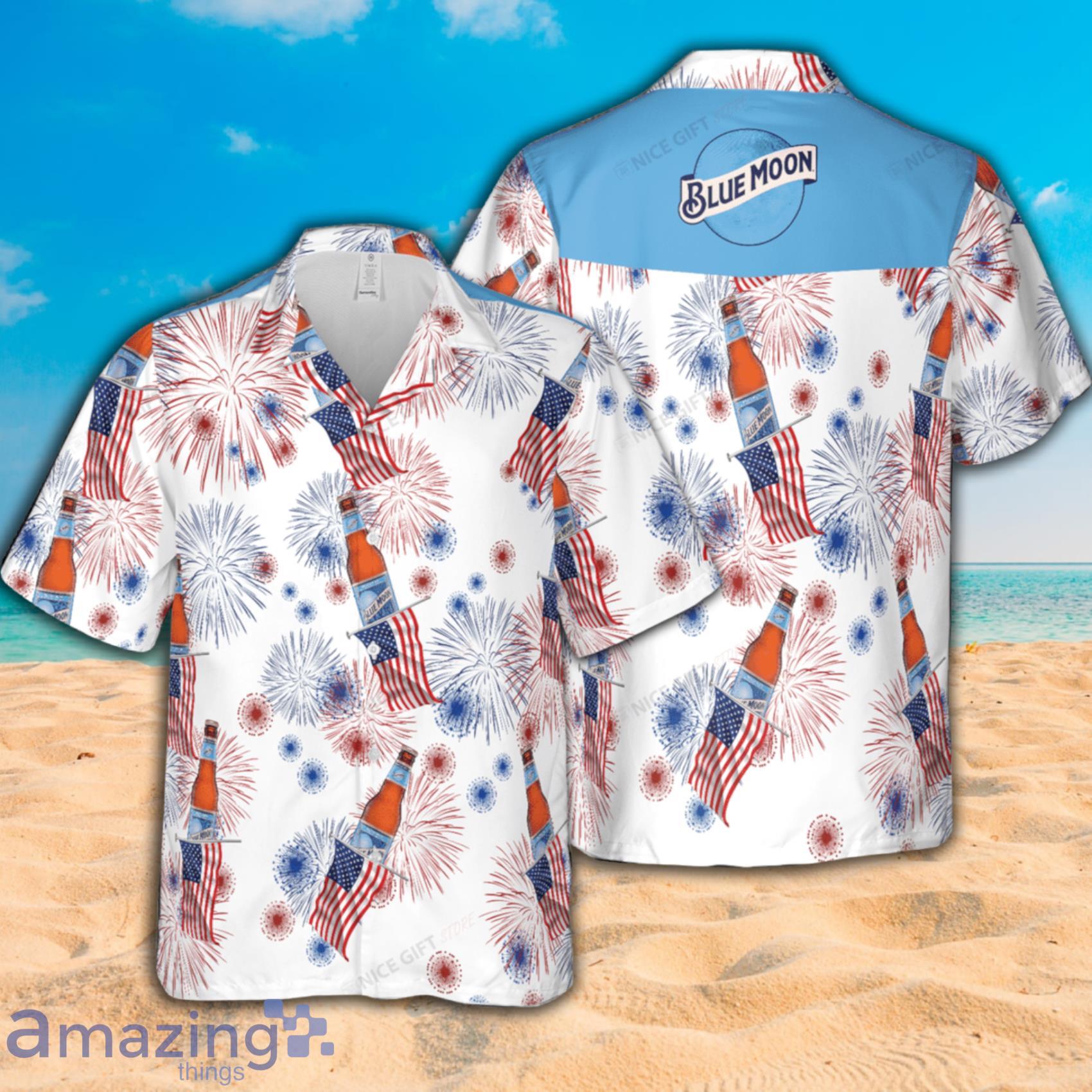 Blue Moon American Flag Fireworks Short Sleeve Hawaiian Shirt Product Photo 1 Blue Moon American Flag Fireworks Short Sleeve Hawaiian Shirt Product Photo 1