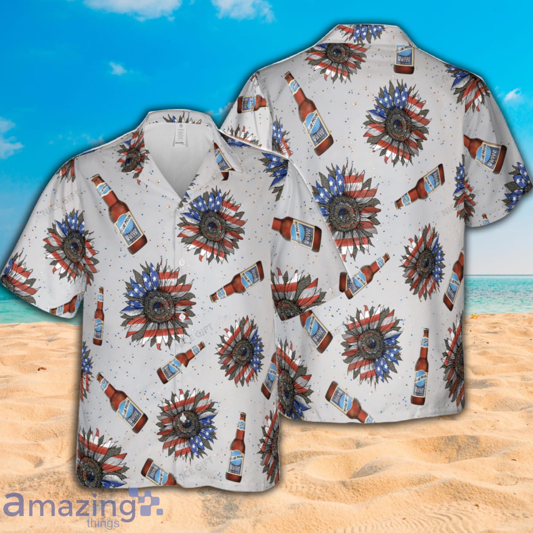 Blue Moon Sunflowered 4th Of July Short Sleeve Hawaiian Shirt Product Photo 1