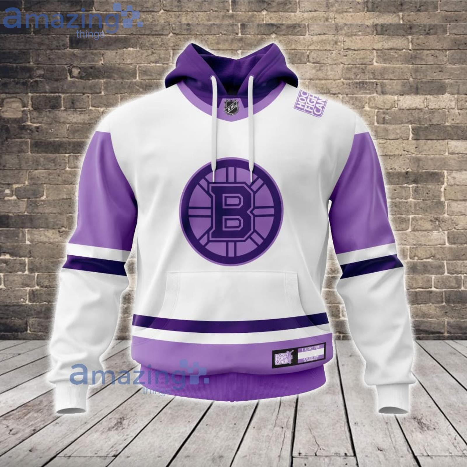 Boston Bruins Custom Name And Number Fight Cancer Hoodie Zip Hoodie For Fans Product Photo 1