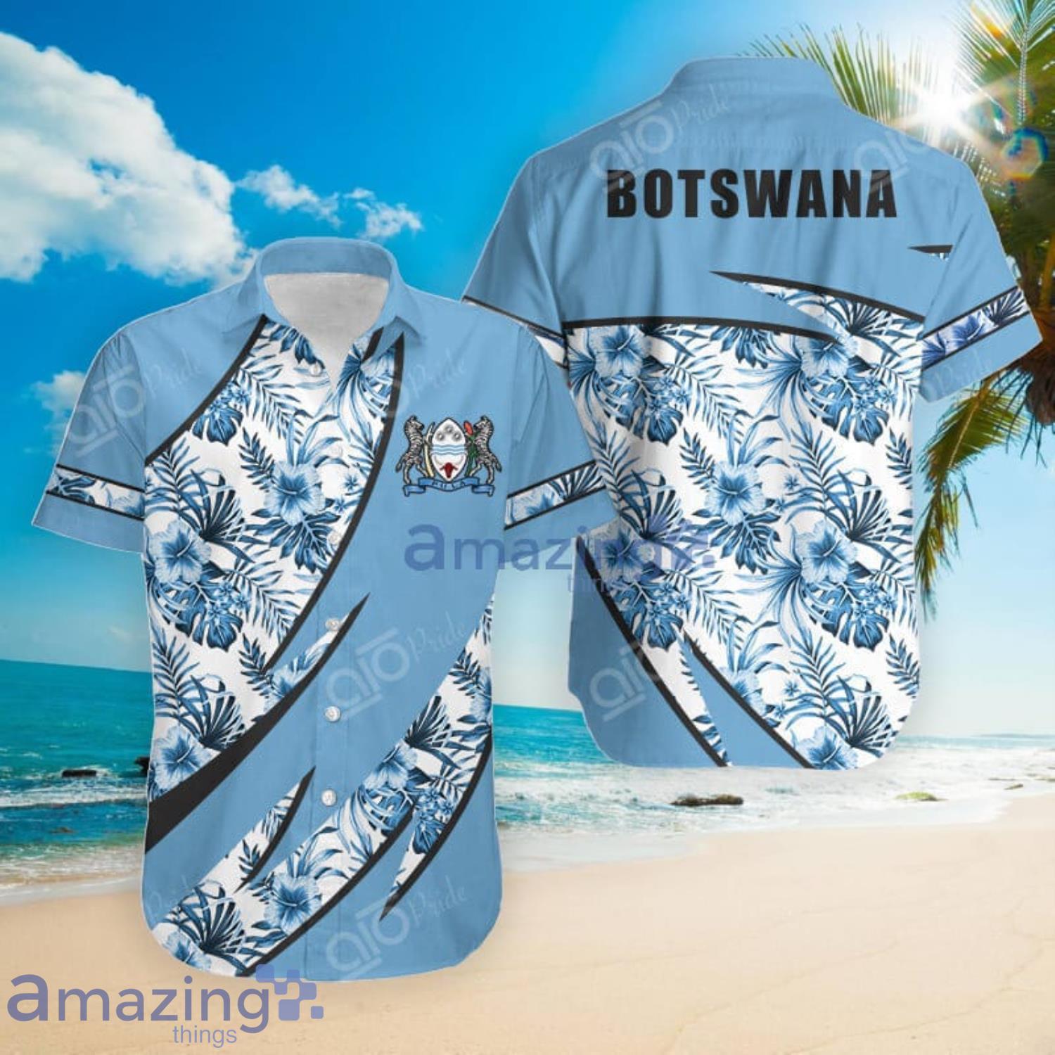 Botswana Groly Coat Of Arms Hibiscus Pattern Hawaiian Shirt Summer Gift For Men And Women Product Photo 1