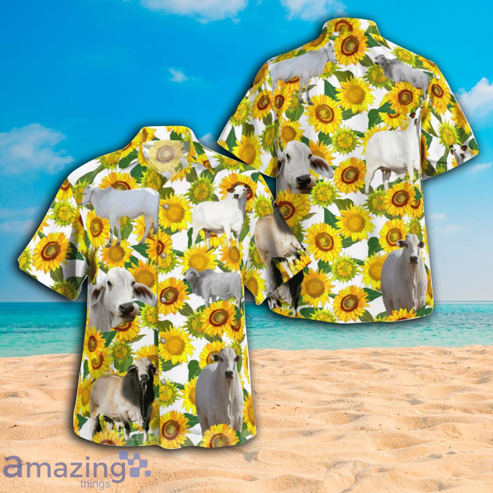 Brahman Cattle Lovers Sunflower Shortb Sleeve Short Sleeve Hawaiian Shirt Product Photo 1