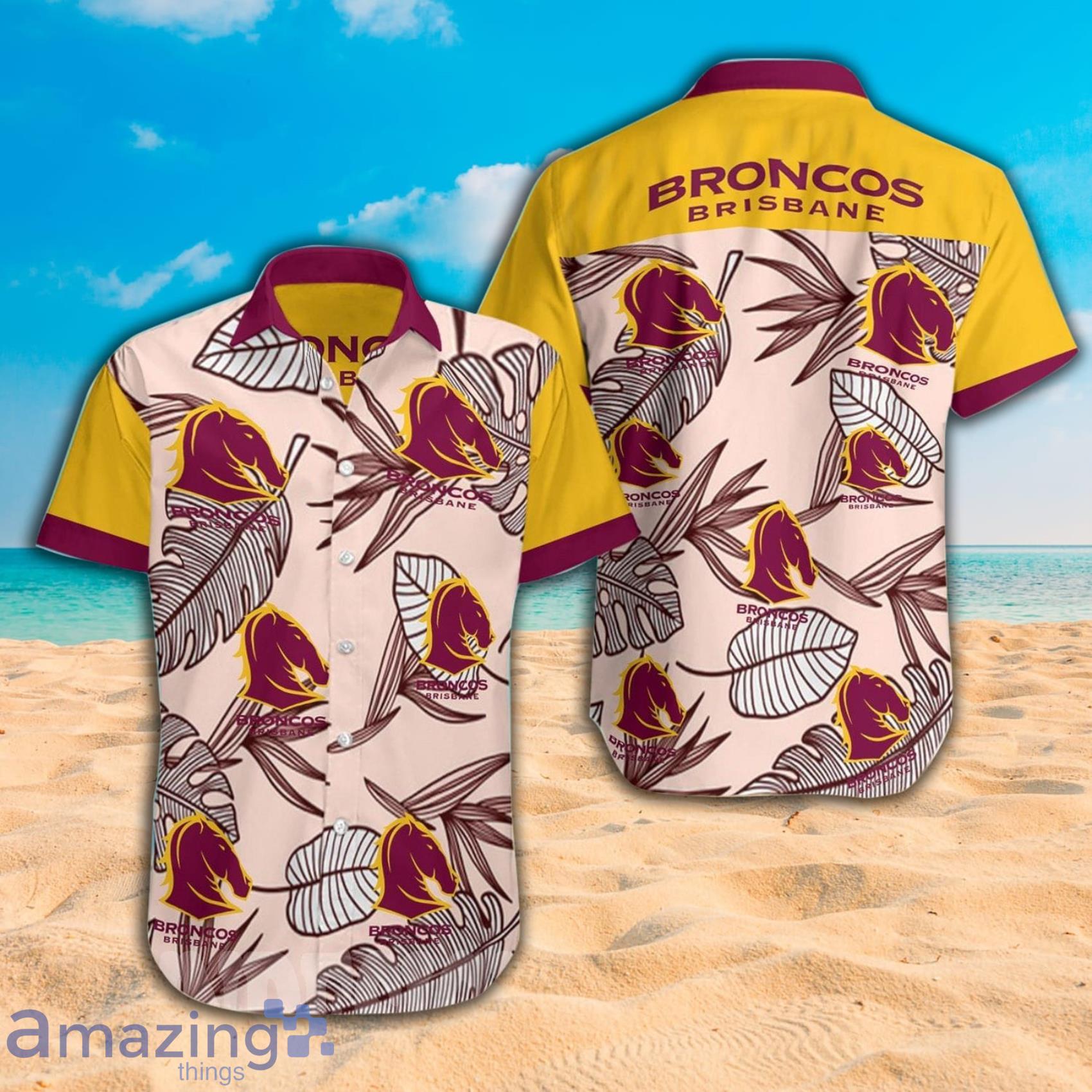 Brisbane Broncos Leaves Art Pattern Short Sleeve Short Sleeve Hawaiian Shirt Product Photo 1