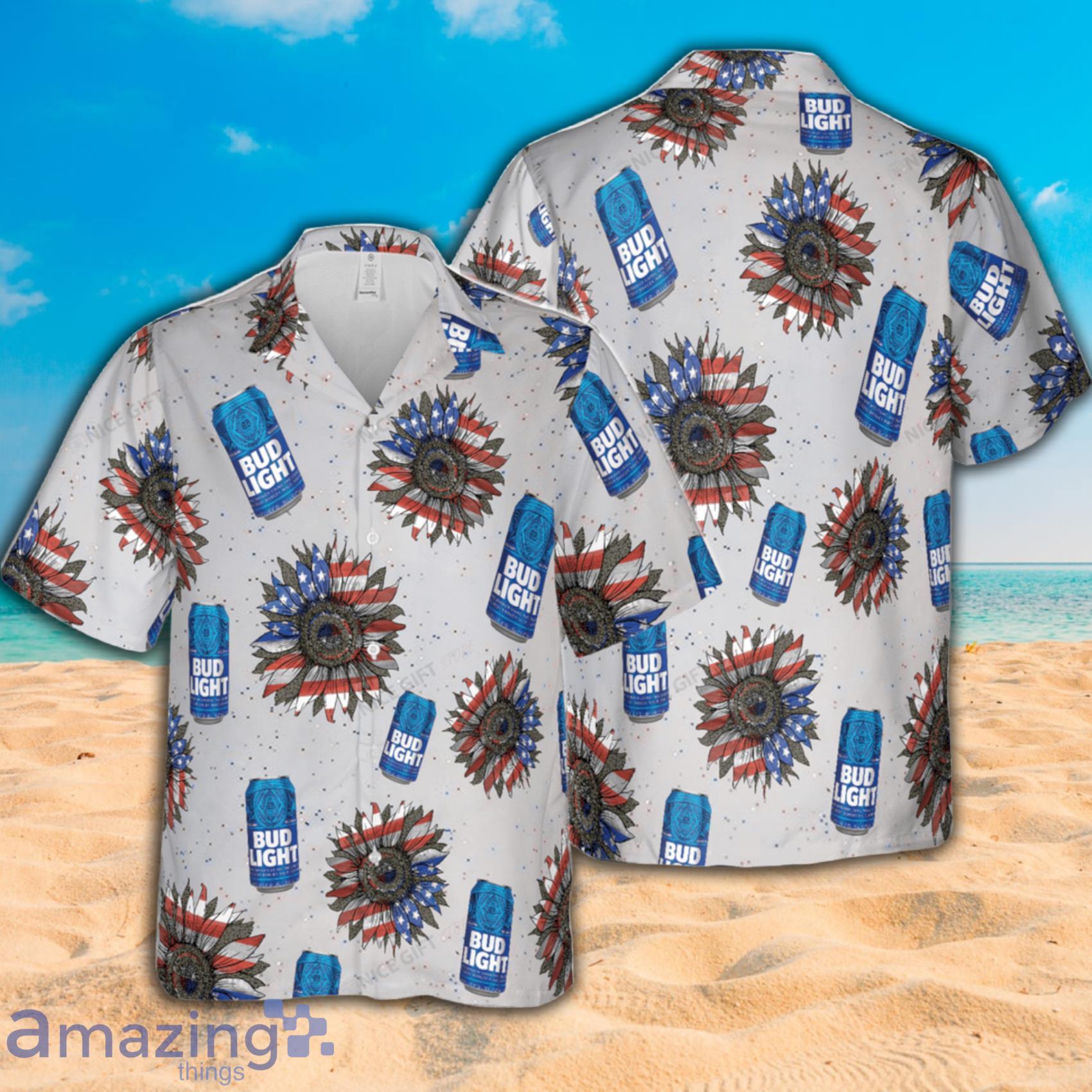 Bud Light Sunflowered 4th Of July Short Sleeve Hawaiian Shirt Product Photo 1
