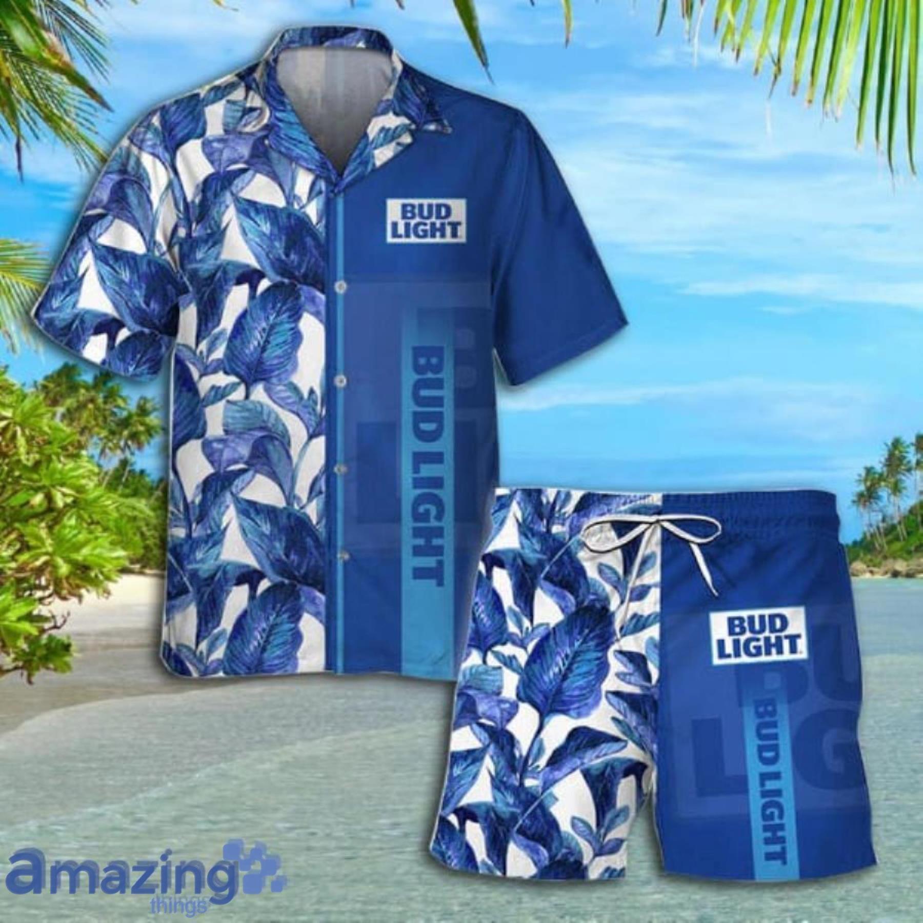 Bud Light Tropical Leaf Short Sleeve Hawaiian Shirt And Short Product Photo 1