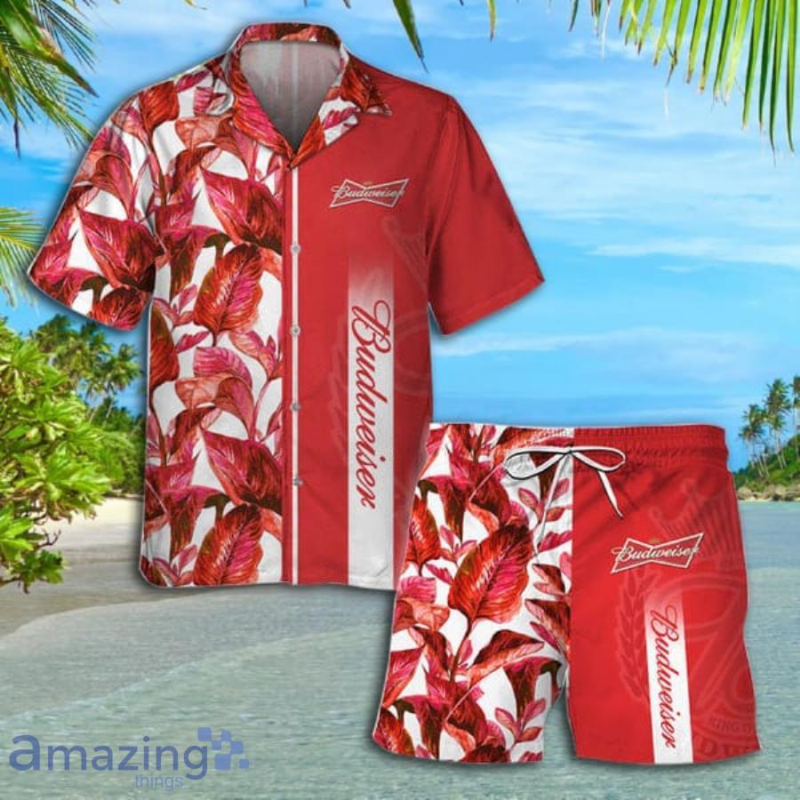 Budweiser Beer Tropical Leaf Short Sleeve Hawaiian Shirt And Short Product Photo 1