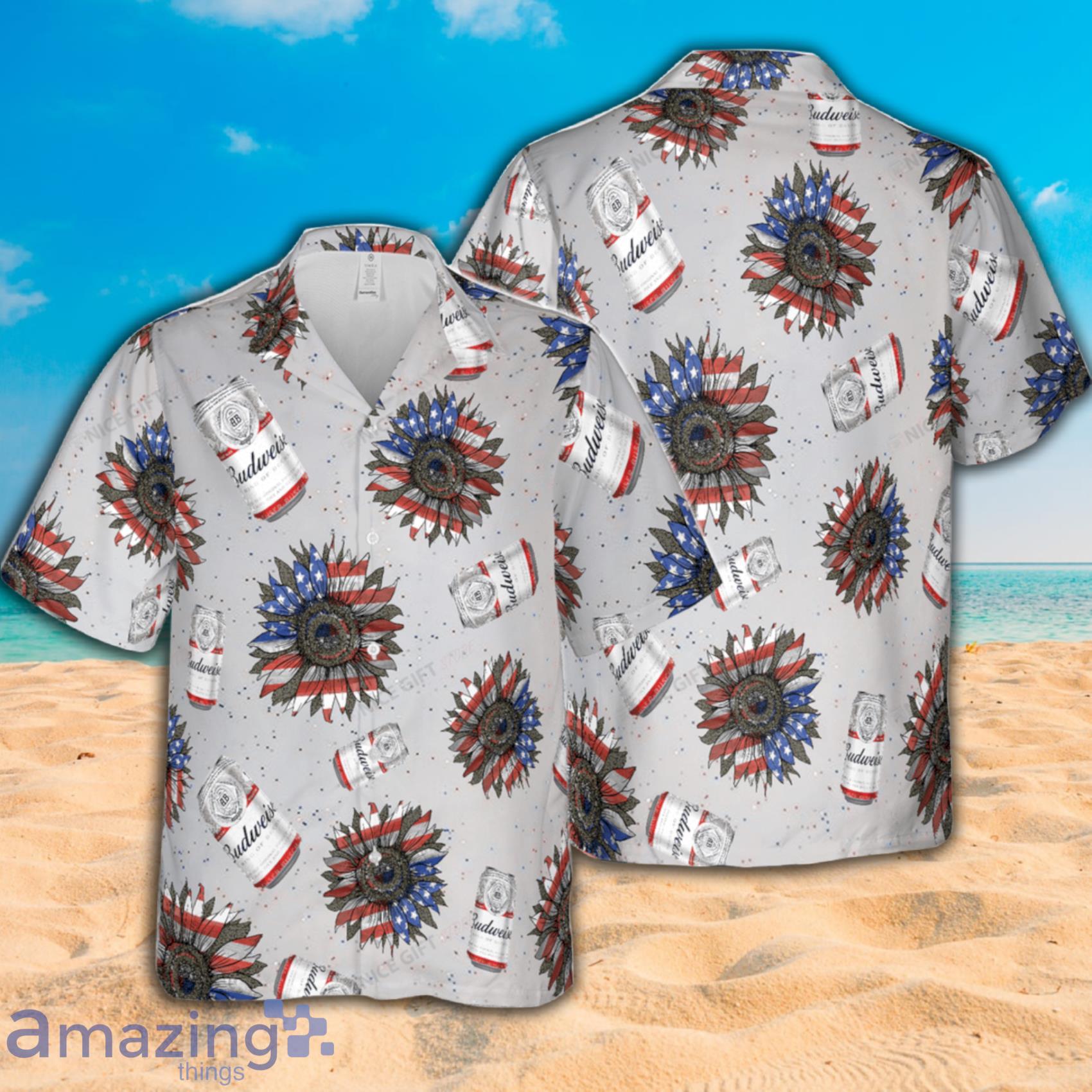 Budweiser Sunflowered 4th Of July Short Sleeve Hawaiian Shirt Product Photo 1