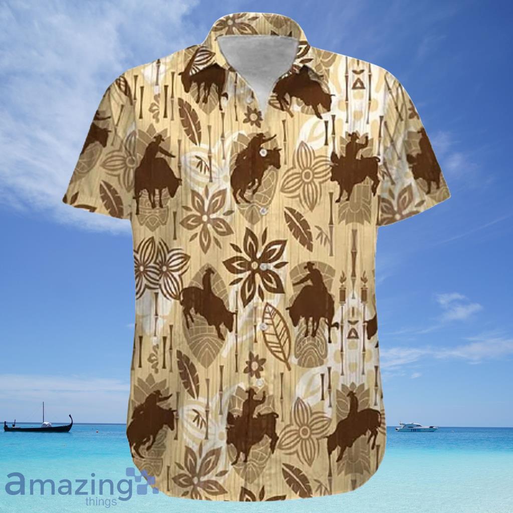 Bull Riding And Pattern Flower Gifts And White Hawaiian Shirt - Bull Riding And Pattern Flower Gifts And White Hawaiian Shirt