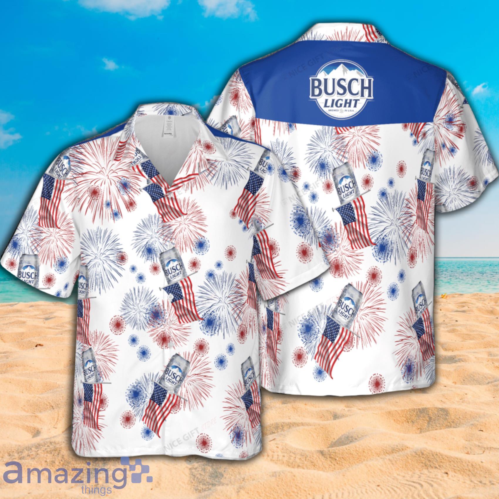 Busch Light American Flag Fireworks Short Sleeve Hawaiian Shirt Product Photo 1