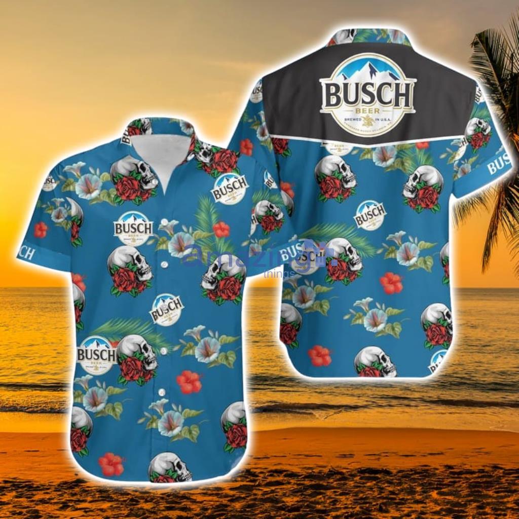 Busch Light Beer Skull Rose Tropical Plants Pattern Hawaiian Shirt - Busch Light Beer Skull Rose Tropical Plants Pattern All Over Print 3D Hawaiian Shirt - Home Decor, Personalized Gifts for Every Occasion