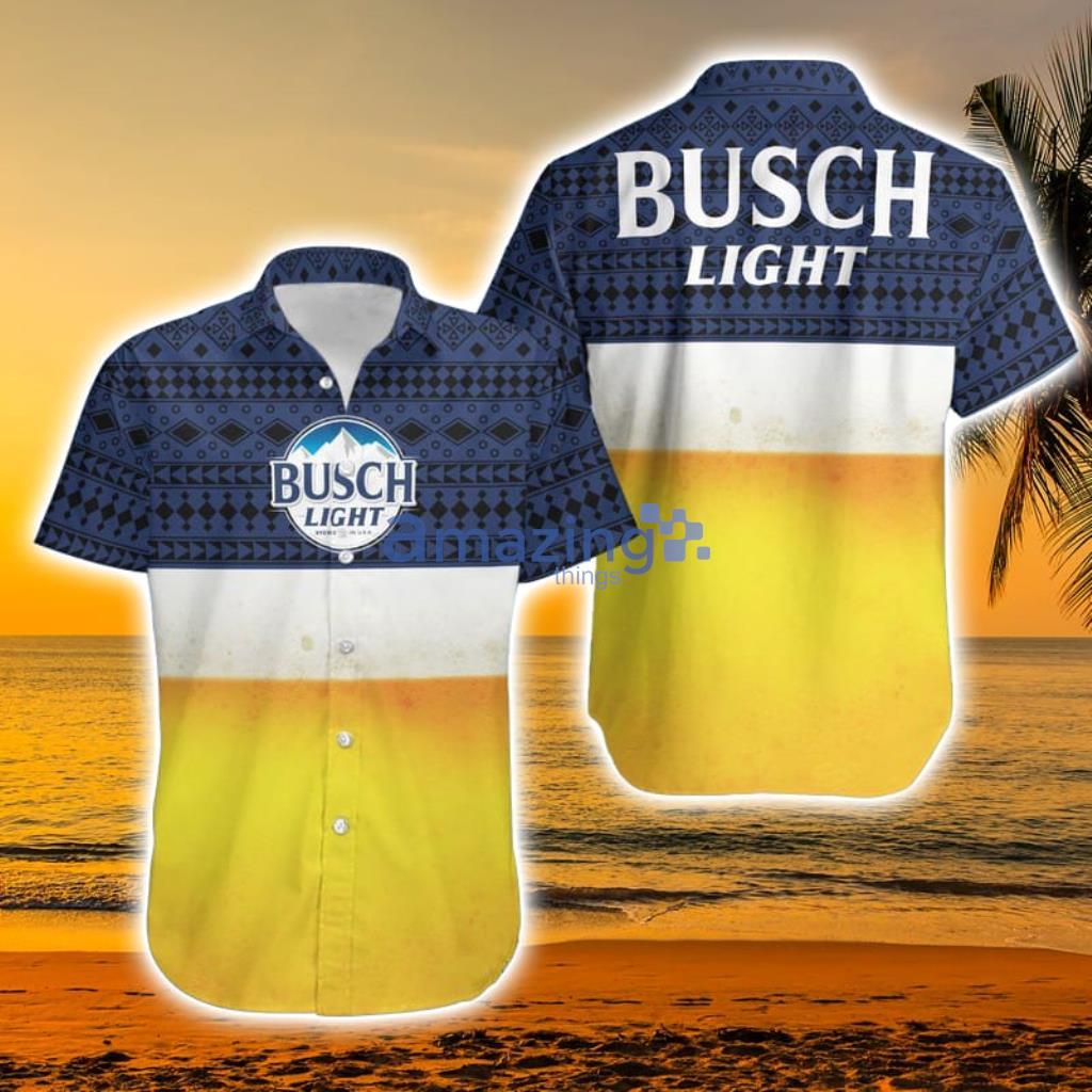 Busch Light Blue White Yellow Pattern Hawaiian Shirt - Busch Light Blue White Yellow Pattern All Over Print 3D Hawaiian Shirt - Home Decor, Personalized Gifts for Every Occasion