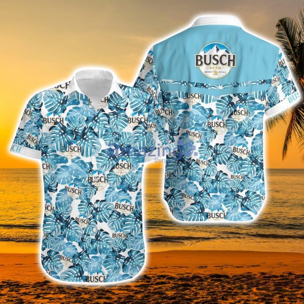 Busch Light Tropical Leaves Cyan Pattern Hawaiian Shirt - Busch Light Tropical Leaves Cyan Pattern All Over Print 3D Hawaiian Shirt - Home Decor, Personalized Gifts for Every Occasion