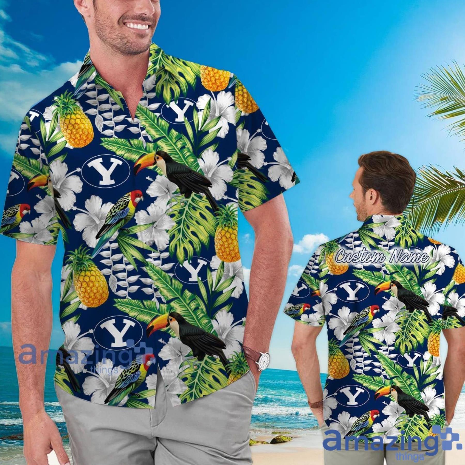 BYU Cougars Custom Name Pineapple Parrot Floral Tropical Hawaiian Shirt Product Photo 1