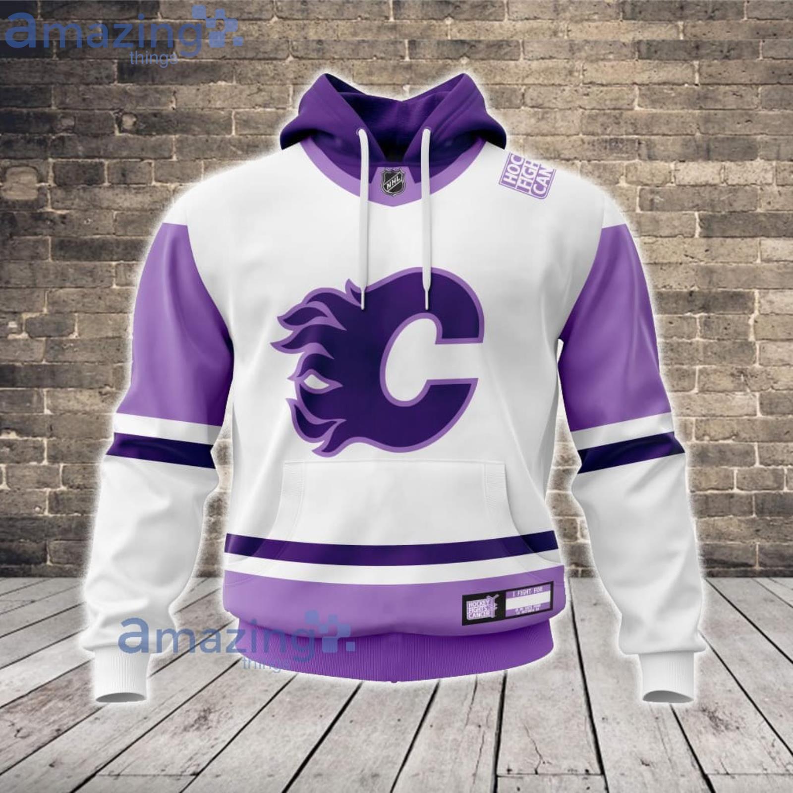 Calgary Flames Custom Name And Number Fight Cancer Hoodie Zip Hoodie For Fans Product Photo 1