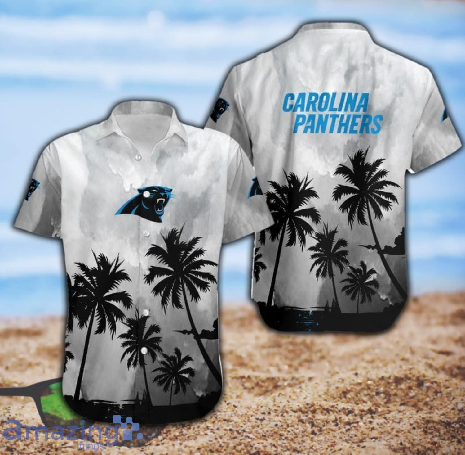 Carolina Panthers Coconut Trees NFL Short Sleeve Hawaiian Shirt Product Photo 1