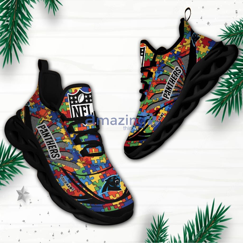 Carolina Panthers NFL Autism  Custom Name Max Soul Shoes For Fans - Carolina Panthers NFL Autism  Custom Name Max Soul Shoes For Fans