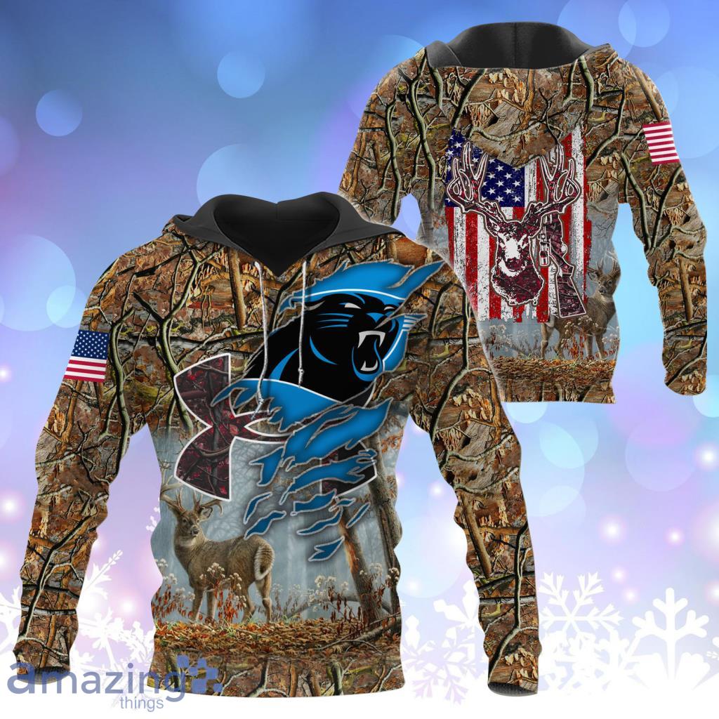 Carolina Panthers NFL Football Camo Hunting Flag Hoodie 3D All Over Print