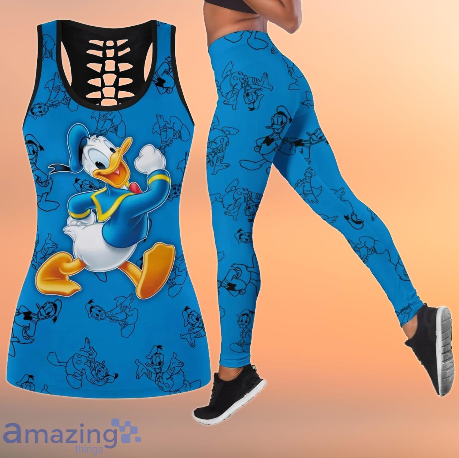 Cartoon Disney Fans Donald Duck Combo Leggings And Hollow Tank Top Product Photo 1