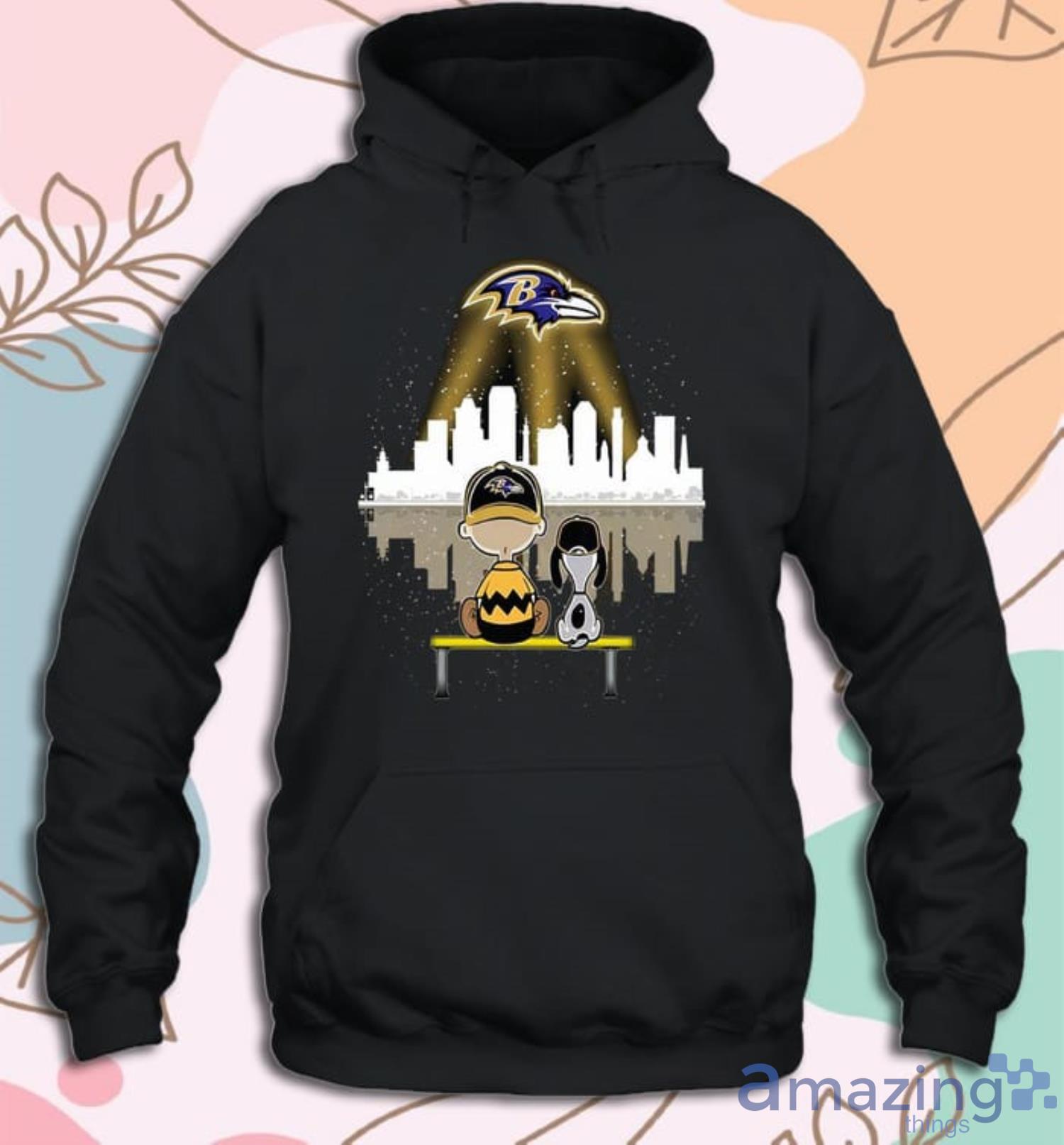 Charlie Brown And Snoopy Dog Watching City Baltimore Ravens T-shirt