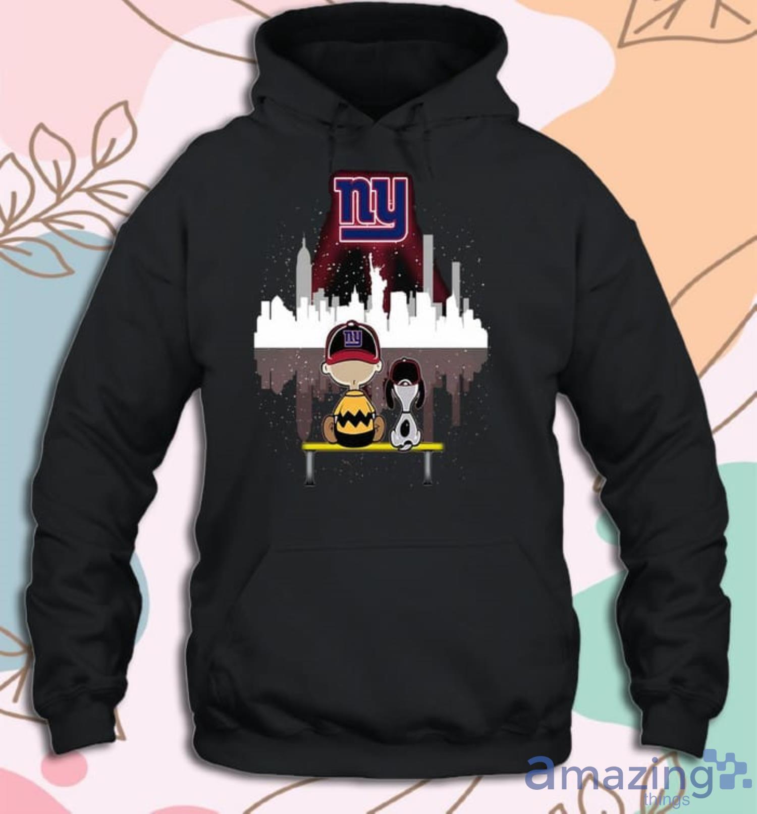 Charlie Brown And Snoopy Dog Watching City New York Giants T-shirt Product Photo 1