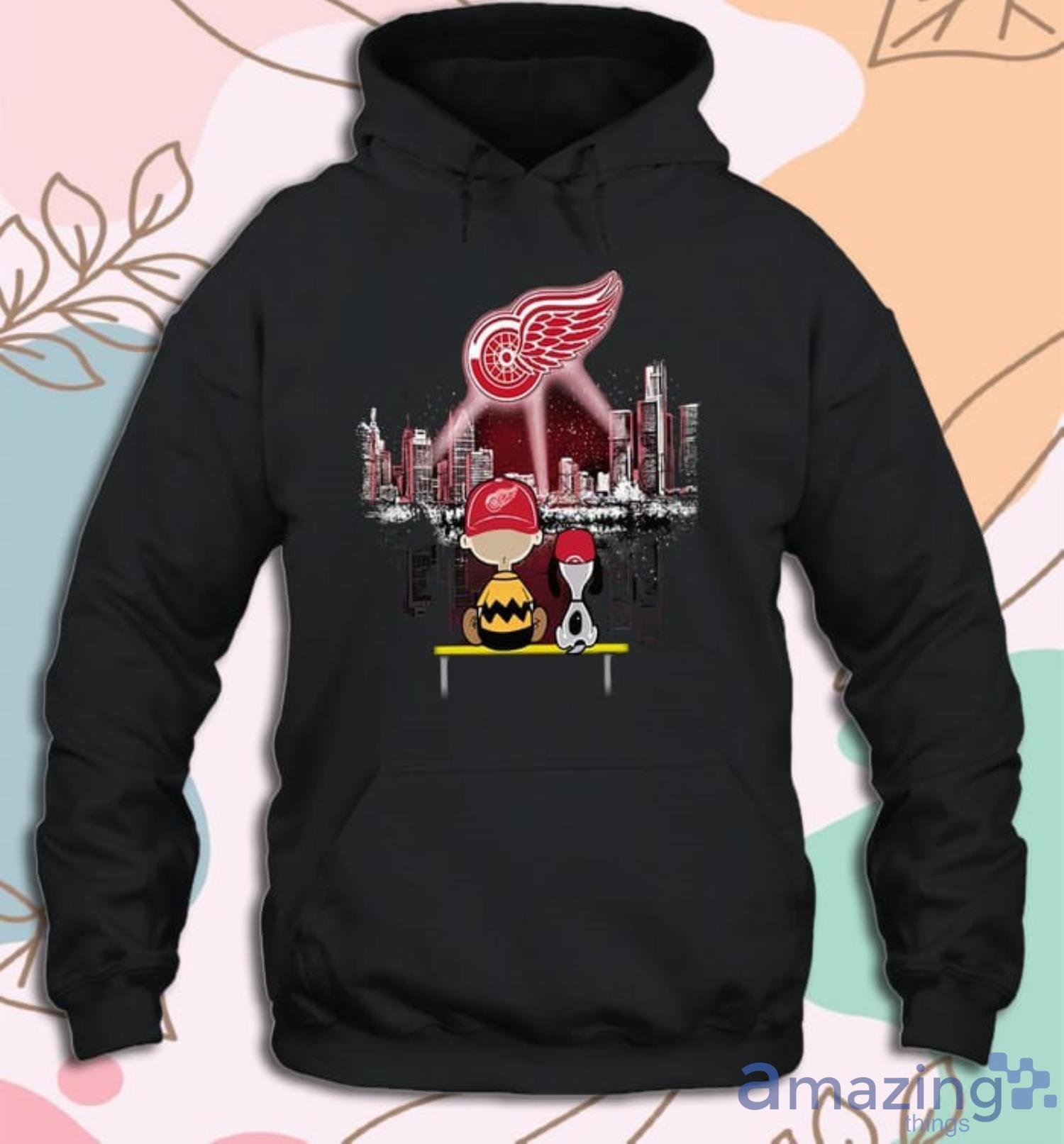Charlie Brown And Snoopy Watching Detroit City Detroit Red Wings T-shirt Product Photo 1