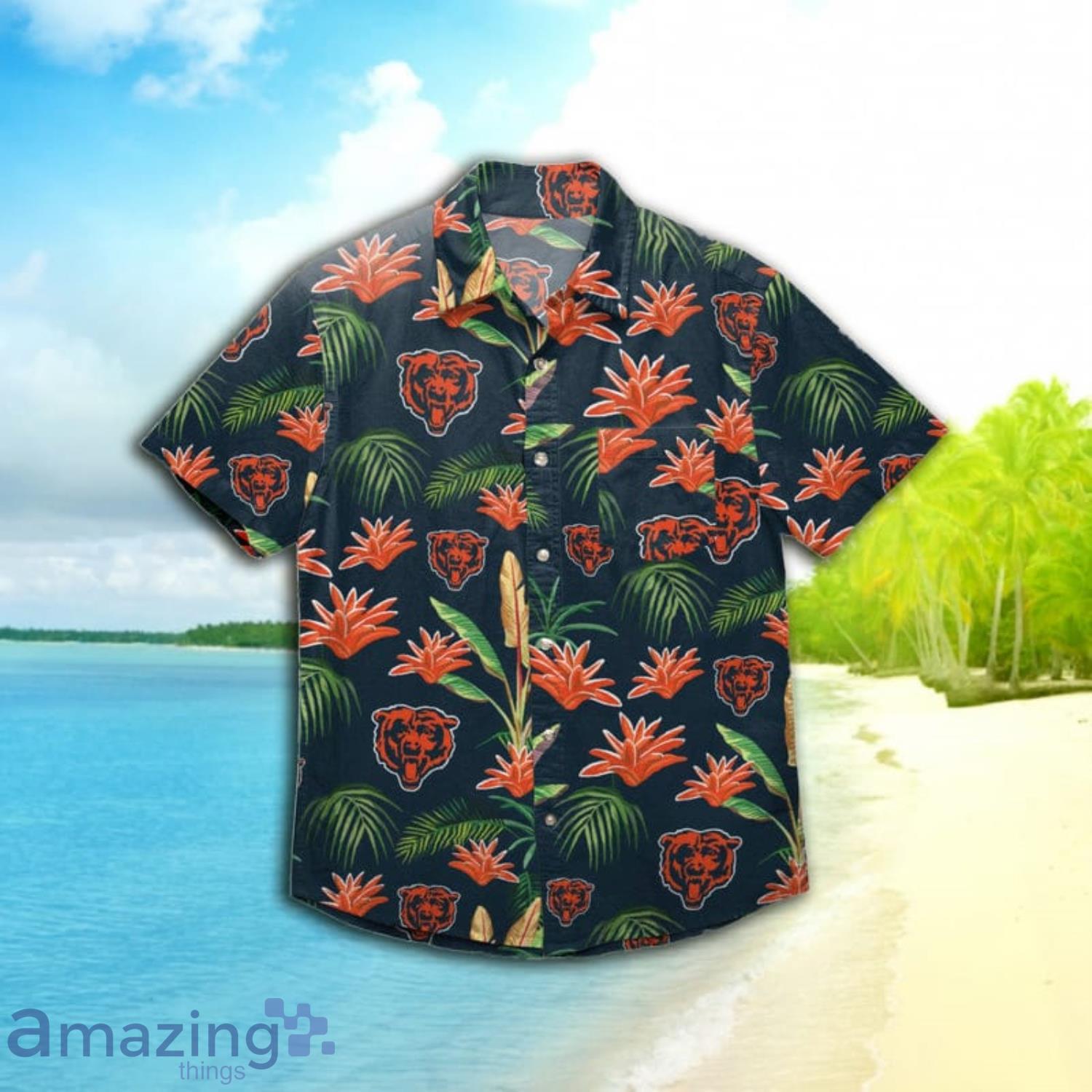 Chicago Bears Nfl Color Hibiscus Button Up Hawaiian Shirt