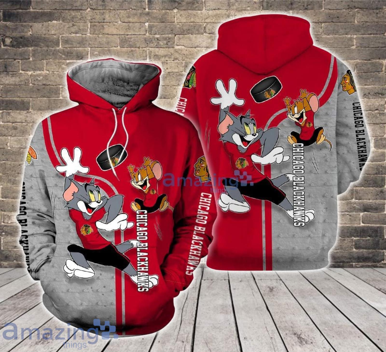 Chicago Blackhawks Ft. Tom and Jerry 3D Printed Hoodie Product Photo 1
