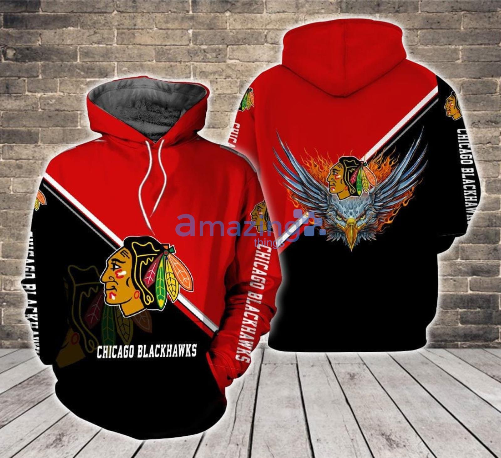 Chicago Blackhawks Logo Fire Eagle All Over Print 3D Hoodie Product Photo 1